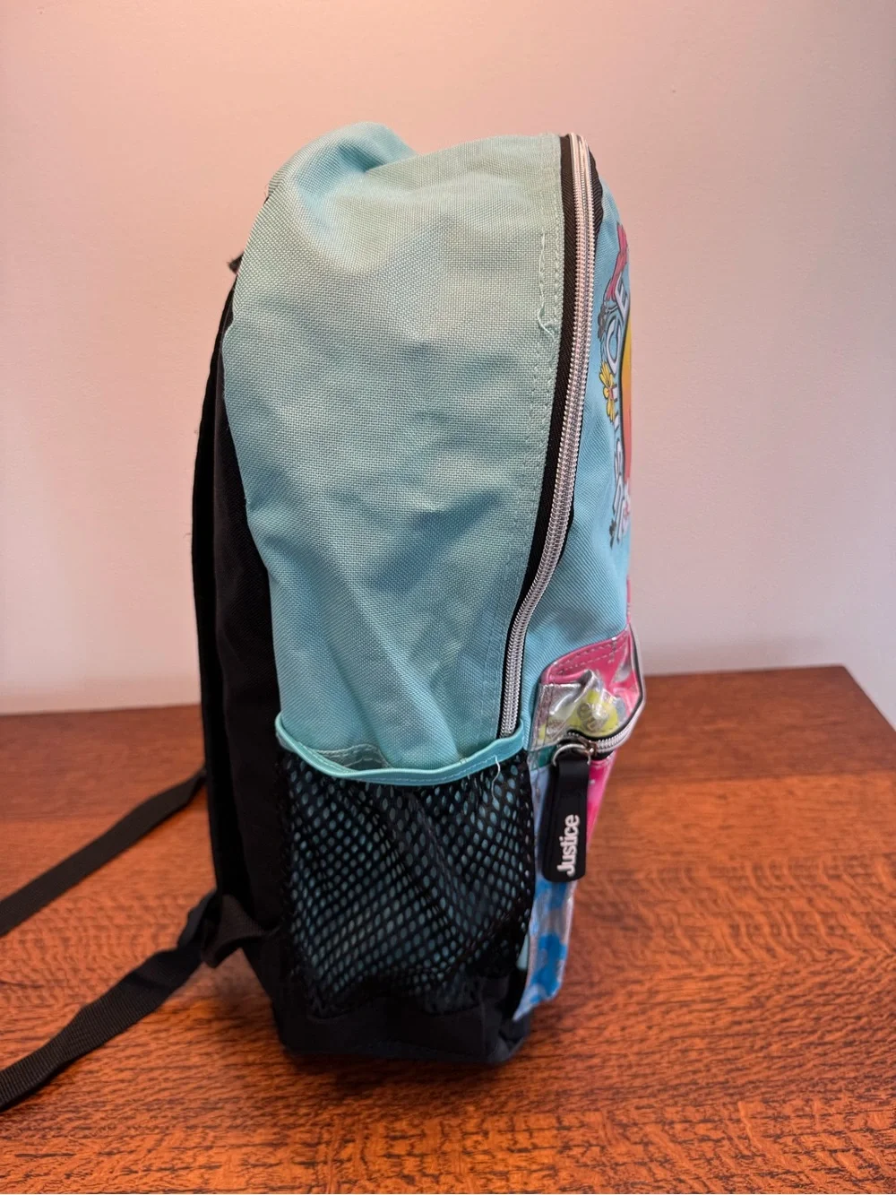 Justice Sport Teal Smiley Face Floral School Backpack